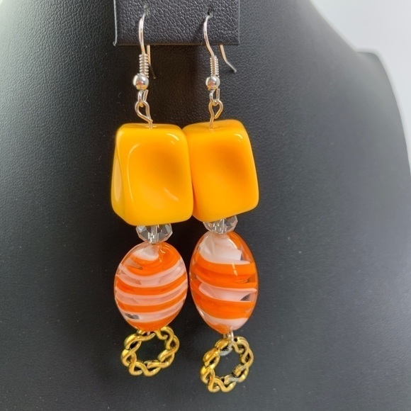 Handcrafted Sterling Beaded Drop Earrings - Yellow/Orange/Gold, AZ, 3” - Picture 8 of 9
